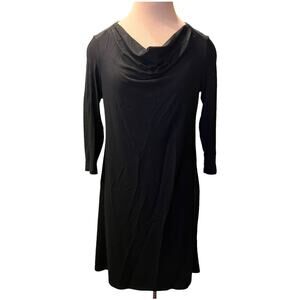 Eileen Fisher Petite Stretchy Cowl Neck Short Dress Size PS Black Travel Cruise